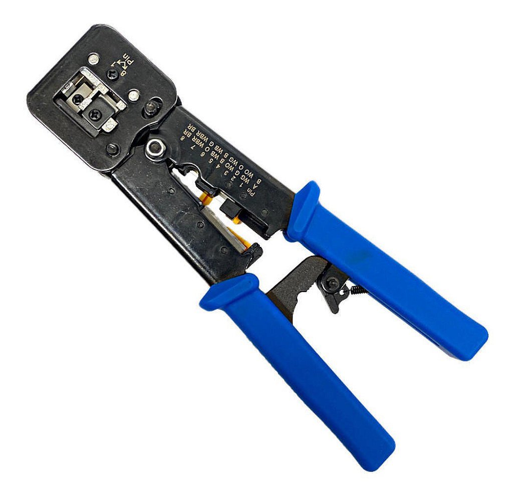 Alicate de Crimpar EXBOM FRM-ACN205 para Conector de Passagem EZ Crimp RJ45 RJ12 RJ11 com Cortador e Desencapador - Imagem 2