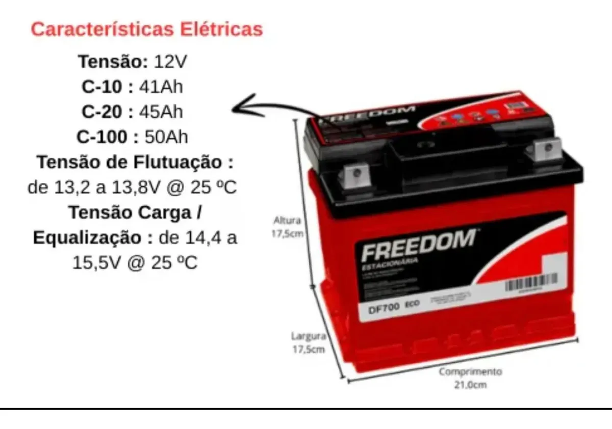 Bateria Estacionária FREEDOM DF700 12V 50Ah Livre de Manutenção Terminal F187