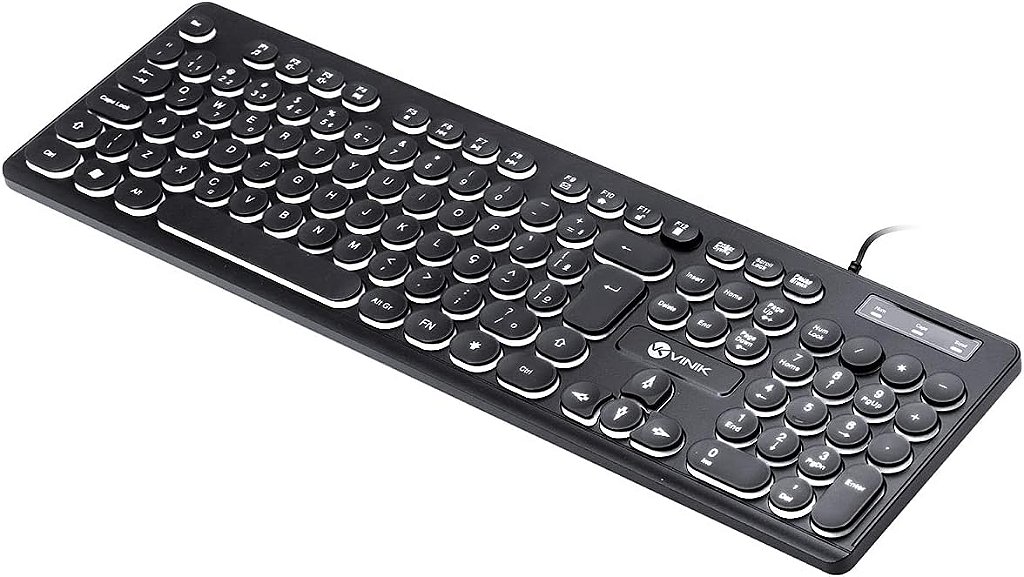 Teclado Vinik TC200 USB Slim com Fio Teclas Chocolate Redondas LED Branco Padrão ABNT2 - Imagem 4