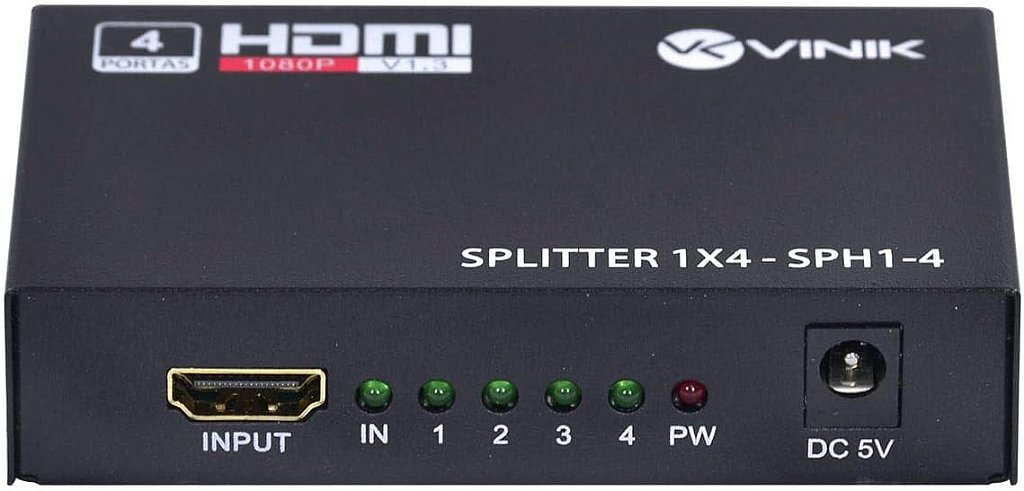 Splitter HDMI Tomate MTV-114 1x4 Divisor 1 Entrada 4 Saídas Full HD 1080p 3D v1.4 com Fonte - Imagem 2