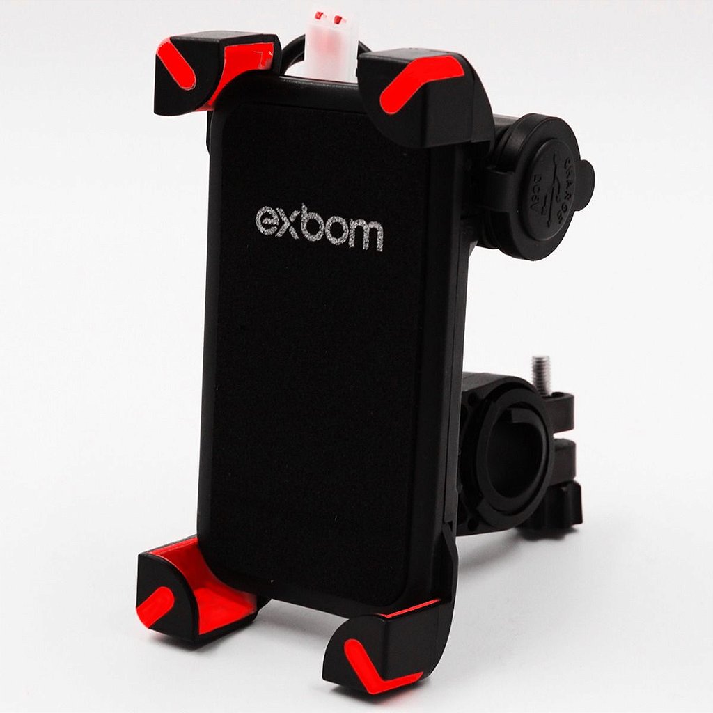 Suporte de Celular para Moto e Bicicleta Exbom SP-CA54 com Carregador USB 2.1A Rotação 360° à Prova D'água