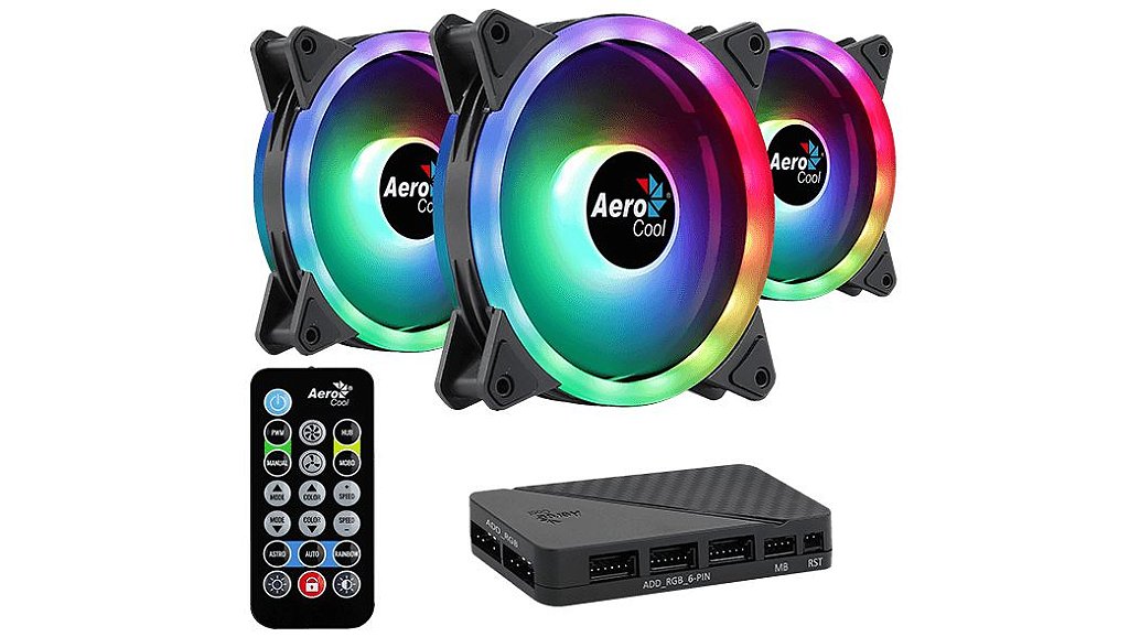 Kit 3 Coolers Fan Aerocool Duo 12 Pro 120mm ARGB Endereçável com Controladora e Controle Remoto