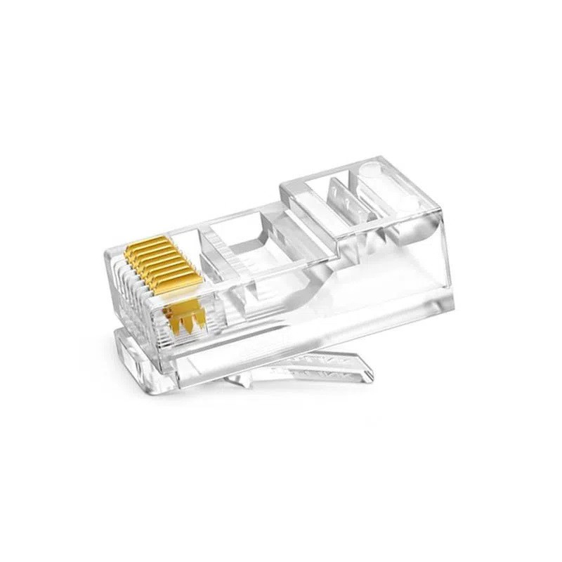 Conector RJ45 Macho EZ Crimp Vazado de Passagem CAT6 para Cabo de Rede Sólido UTP