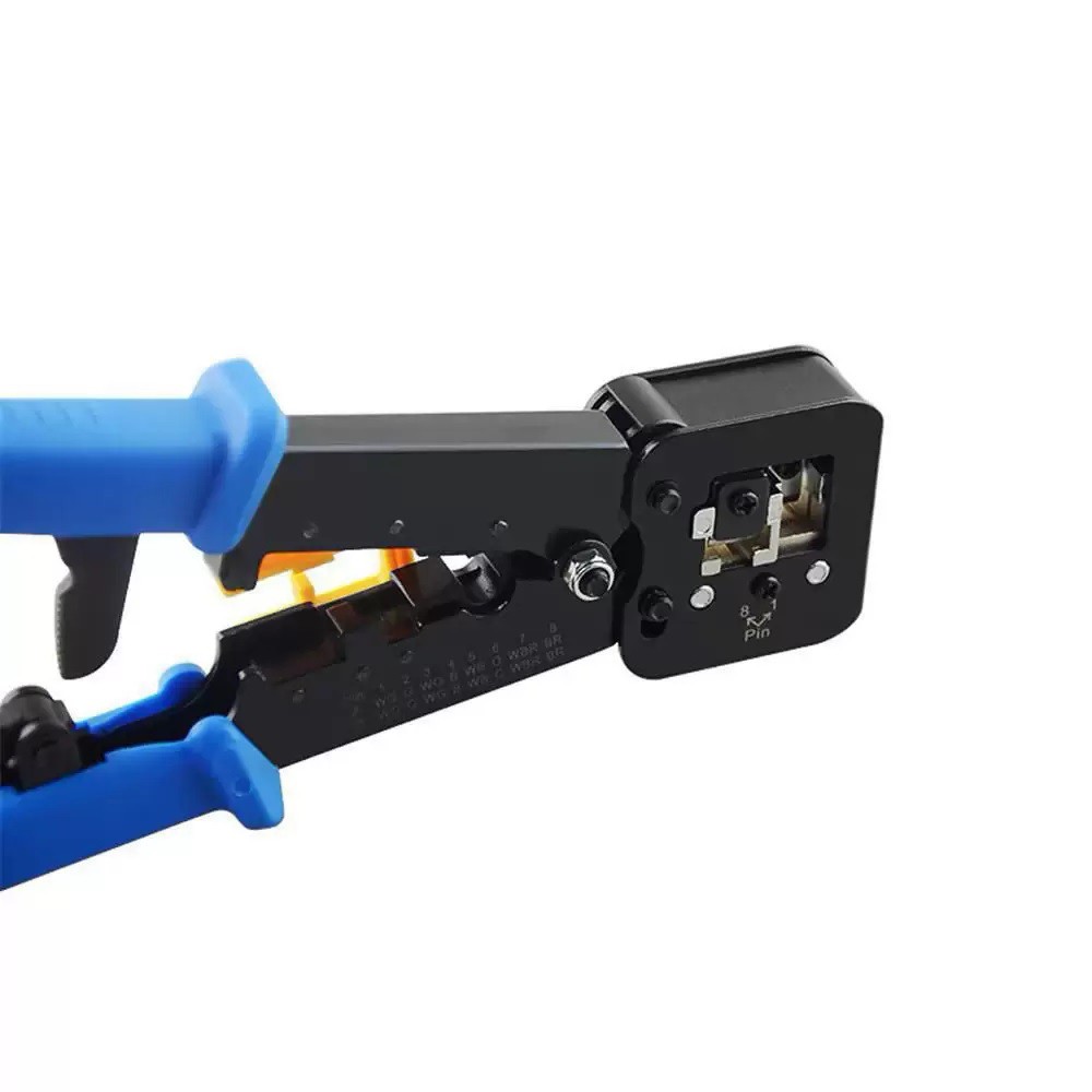 Alicate de Crimpar EXBOM FRM-ACN205 para Conector de Passagem EZ Crimp RJ45 RJ12 RJ11 com Cortador e Desencapador - Imagem 3