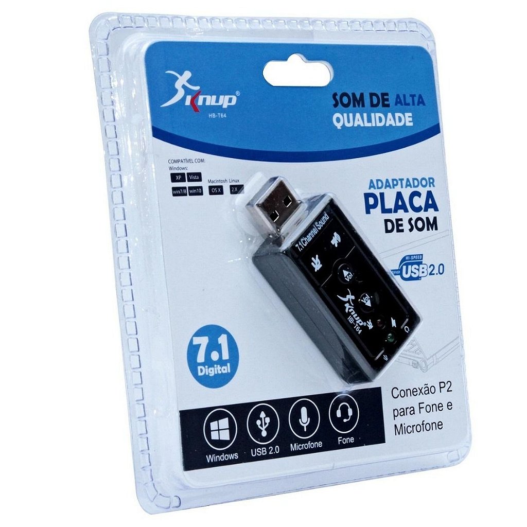 Adaptador Placa de Som USB 7.1 Virtual Knup HB-T64 com Controle de Volume e Entradas P2 para Microfone e Fone - Imagem 4