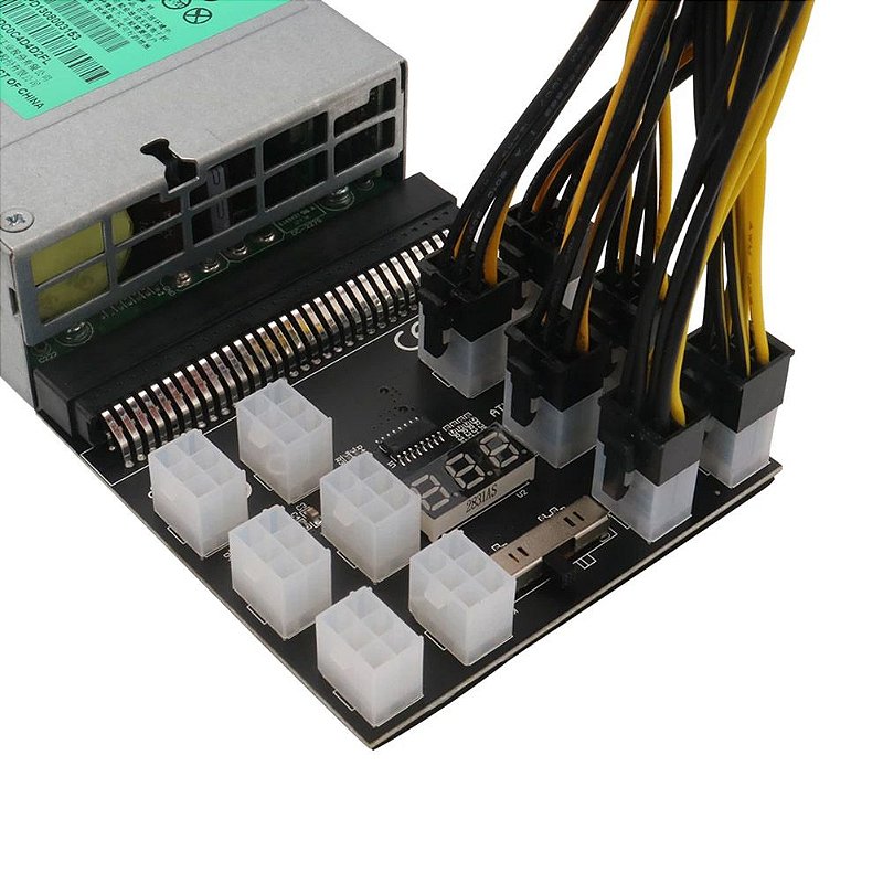 Placa Breakout Board para Fonte Servidor HP 17 Conectores PCIe 6 Pinos com Display LED - Imagem 3