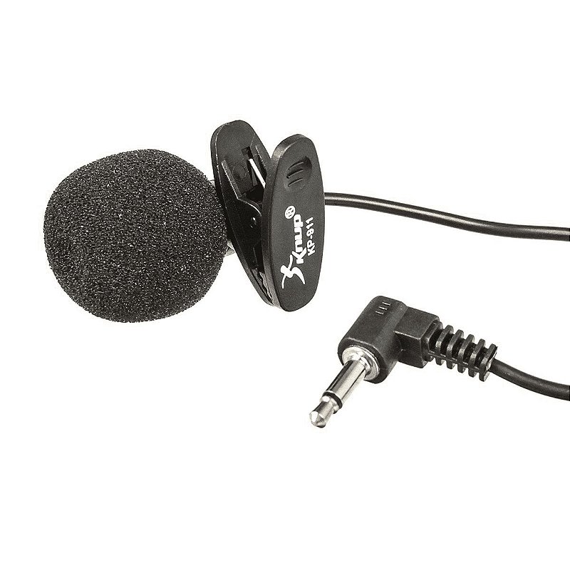 Microfone de Lapela Knup KP-911 P2 3.5mm Mono com Presilha e Espuma para PC, Notebook e Smartphone
