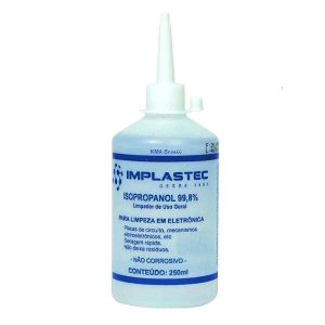 Álcool Isopropílico Implastec 250ml com Bico Aplicador 99,8% Pureza para Limpeza de Eletrônicos