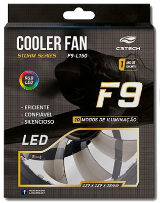 Cooler Fan Gabinete C3Tech F9-L150RGB 120mm RGB 1200RPM Rolamento FDB Conector 3 Pinos e Molex - Imagem 3