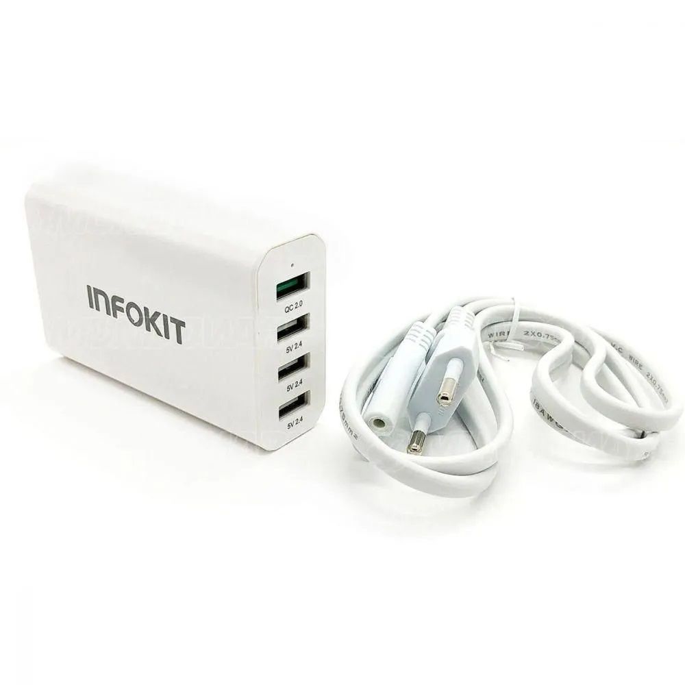 Fonte Carregador de Tomada INFOKIT UF4U-SQ340 4 Portas USB 40W Bivolt com 1x Quick Charge 2.0 - Imagem 2