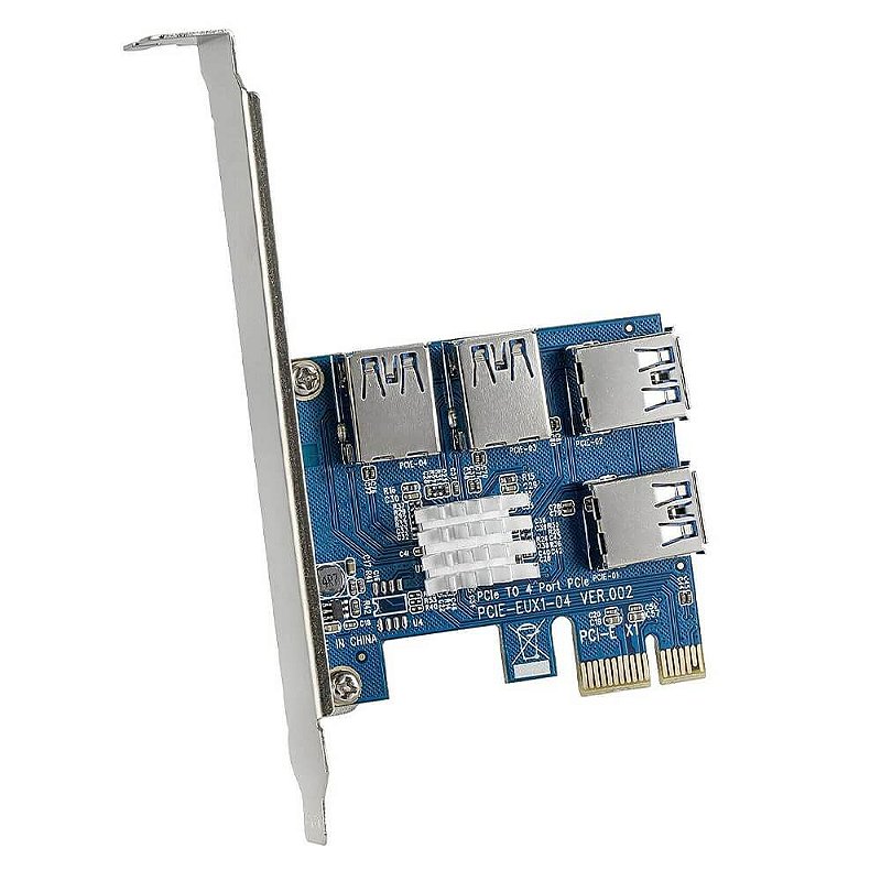 Placa Multiplicadora PCIE 1x para 4 Portas USB 3.0 Adaptador Riser Card Expansor de Slot PCI-Express