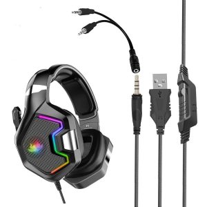 Headset Gamer Knup KP-489 RGB com Microfone Ajustável, Alto-falante 50mm, Conexão P3/P2 e USB para PC, Notebook e Celular
