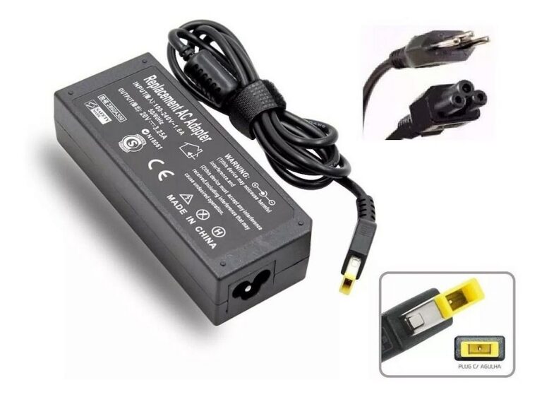Fonte Notebook Grasep D-538 65W 20V 3.25A Conector Retangular Slim Tip Compatível Lenovo ThinkPad IdeaPad Yoga