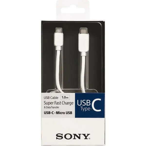 Cabo Sony CP-CB100 Micro USB para USB-C 1m 3A 480 Mbps Branco