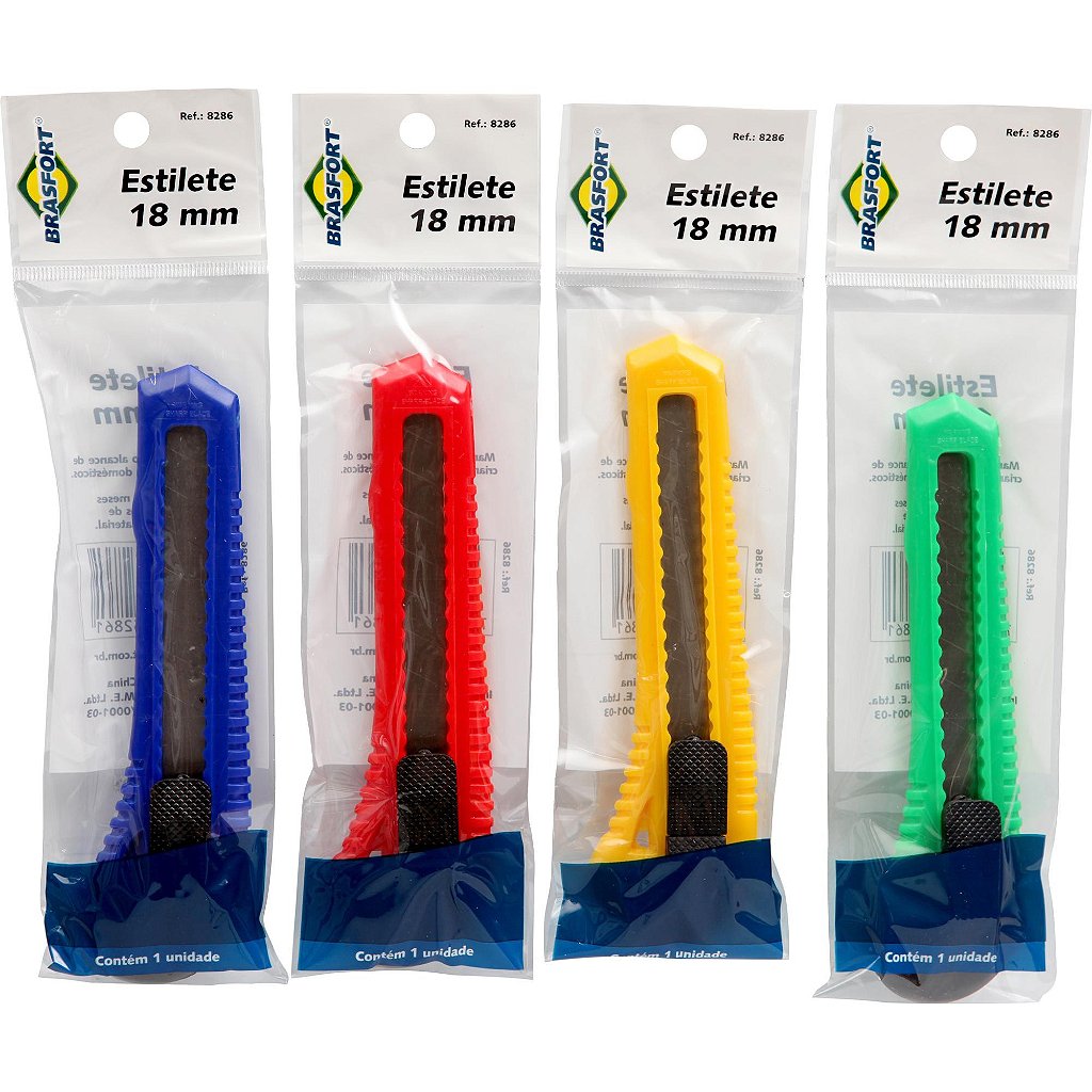 Estilete BRASFORT 18mm Retrátil com Trava de Segurança Cores Sortidas - Imagem 2
