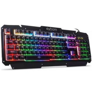 Teclado Gamer Semi-mecânico Exbom BK-G200 USB ABNT com Iluminação LED e Base de Metal