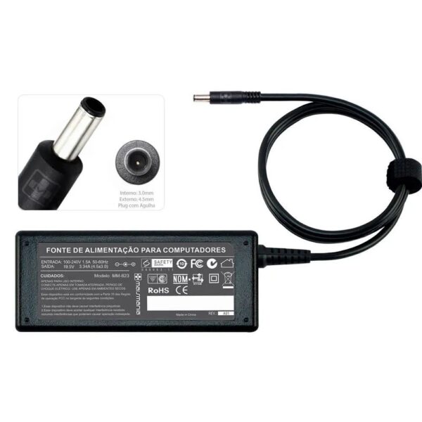 Fonte Carregador Notebook Dell 19.5V 3.34A 65W Pino Fino 4.5x3.0mm com Agulha