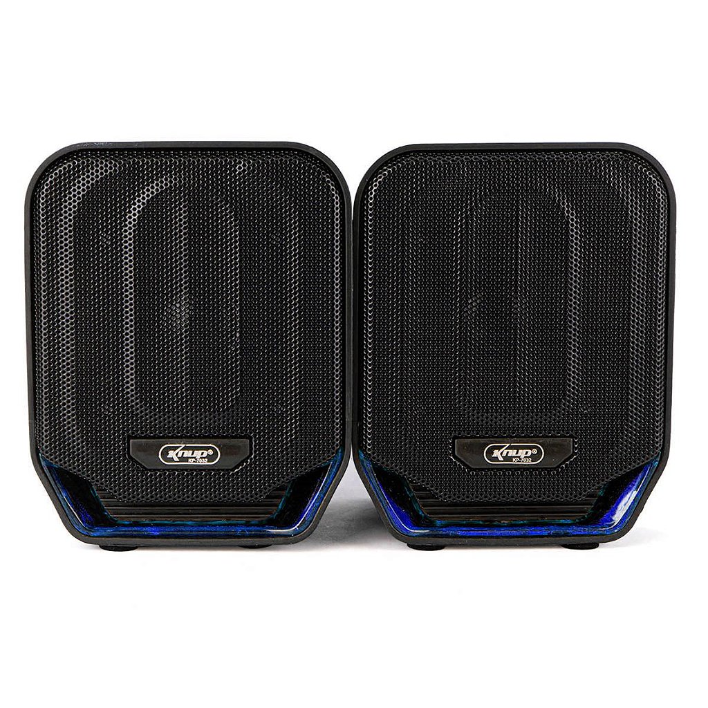 Caixa de Som Knup KP-7032 12W RMS PC Notebook Conexão P2 USB LED Azul - Imagem 3