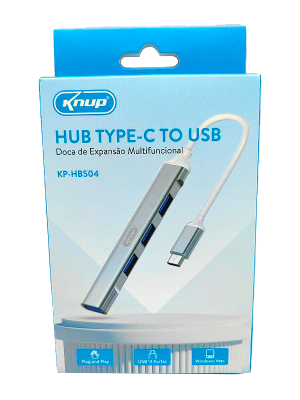 HUB USB-C Knup HB504 com 4 Portas USB 3.0 de Alta Velocidade 5Gbps em Alumínio para Notebook e PC - Imagem 3