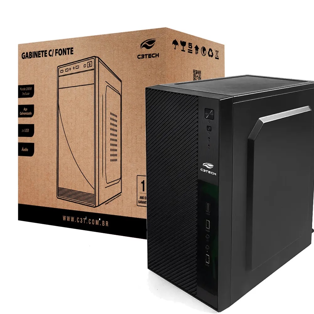 Gabinete C3Tech MT-24V2BK Micro ATX 2 Baias Preto com Fonte 200W ATX USB 2.0 Frontal - Imagem 4