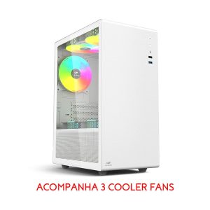 Gabinete Gamer C3Tech MT-G200WH Mid Tower mATX Branco com Lateral de Vidro Temperado e 3 Coolers