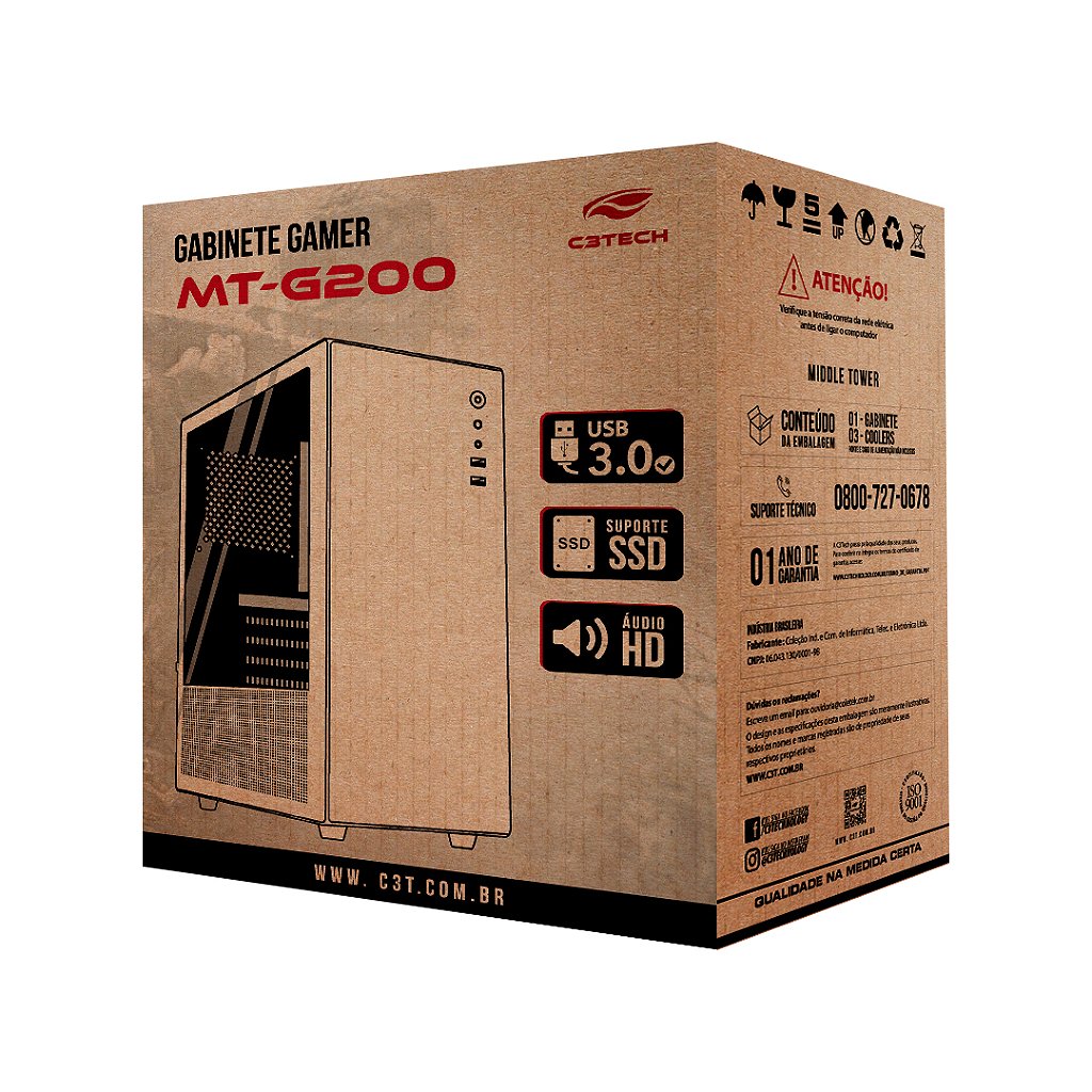 Gabinete Gamer C3Tech MT-G200WH Mid Tower mATX Branco com Lateral de Vidro Temperado e 3 Coolers - Imagem 4