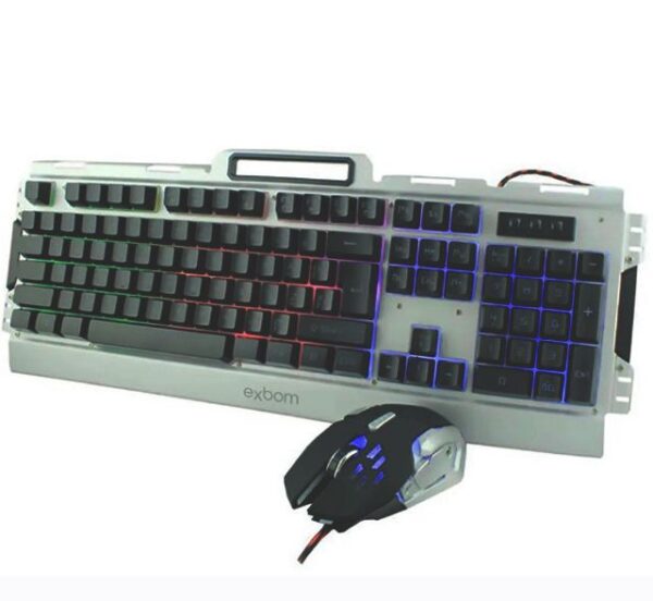 Kit Teclado e Mouse Gamer Exbom BK-G3000 Semi-mecânico USB LED Rainbow ABNT1 Construção em Metal