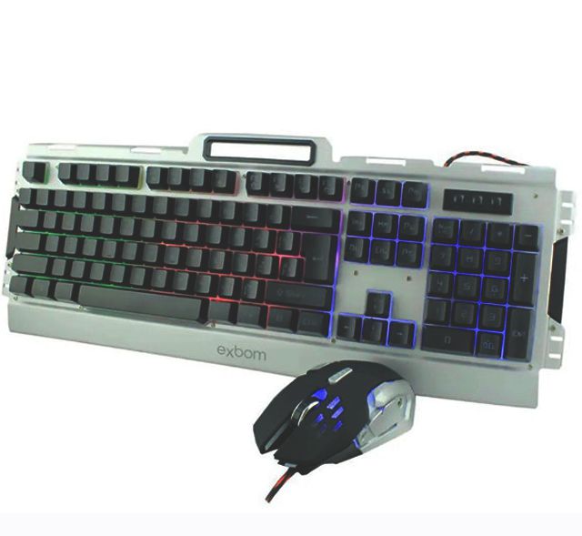 Kit Teclado e Mouse Gamer Exbom BK-G3000 Semi-mecânico USB LED Rainbow ABNT1 Construção em Metal