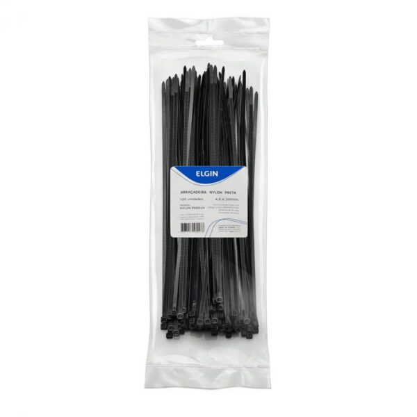 Abraçadeira de Nylon 4.8x300mm Pacote 100 Unidades Preto com Proteção UV Elgin 46AP48300100