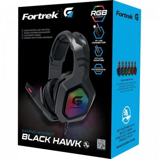 Headset Gamer FORTREK Black Hawk RGB com Microfone Driver 50mm Conector P3 P2 USB Preto