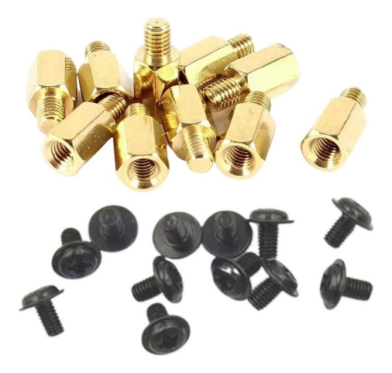 Kit 12 Parafusos e 6 Espaçadores Standoff Rosca M3 para Fixação de Placa Mãe em Gabinete PC