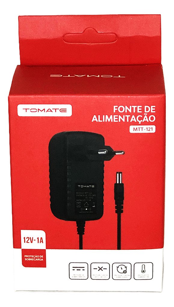 Fonte Chaveada Tomate MTT-121 12V 1A Bivolt Automático com Plug P4 5.5mm x 2.1mm para Reposição