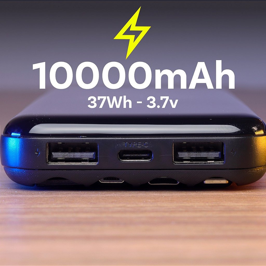 Power Bank OBERON OR-PB10 10000mAh por Indução com Cabos Lightning USB-C Micro USB Preto - Imagem 2