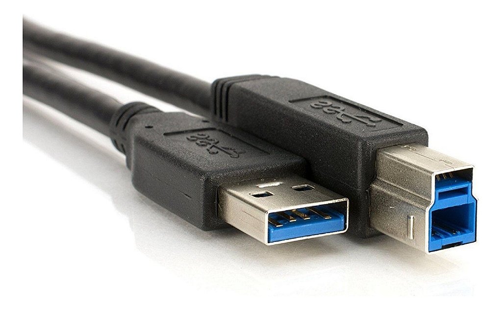 Cabo USB 3.0 Tipo A Macho para B Macho SuperSpeed 5Gbps 1.5m Preto para Impressora e HD Externo