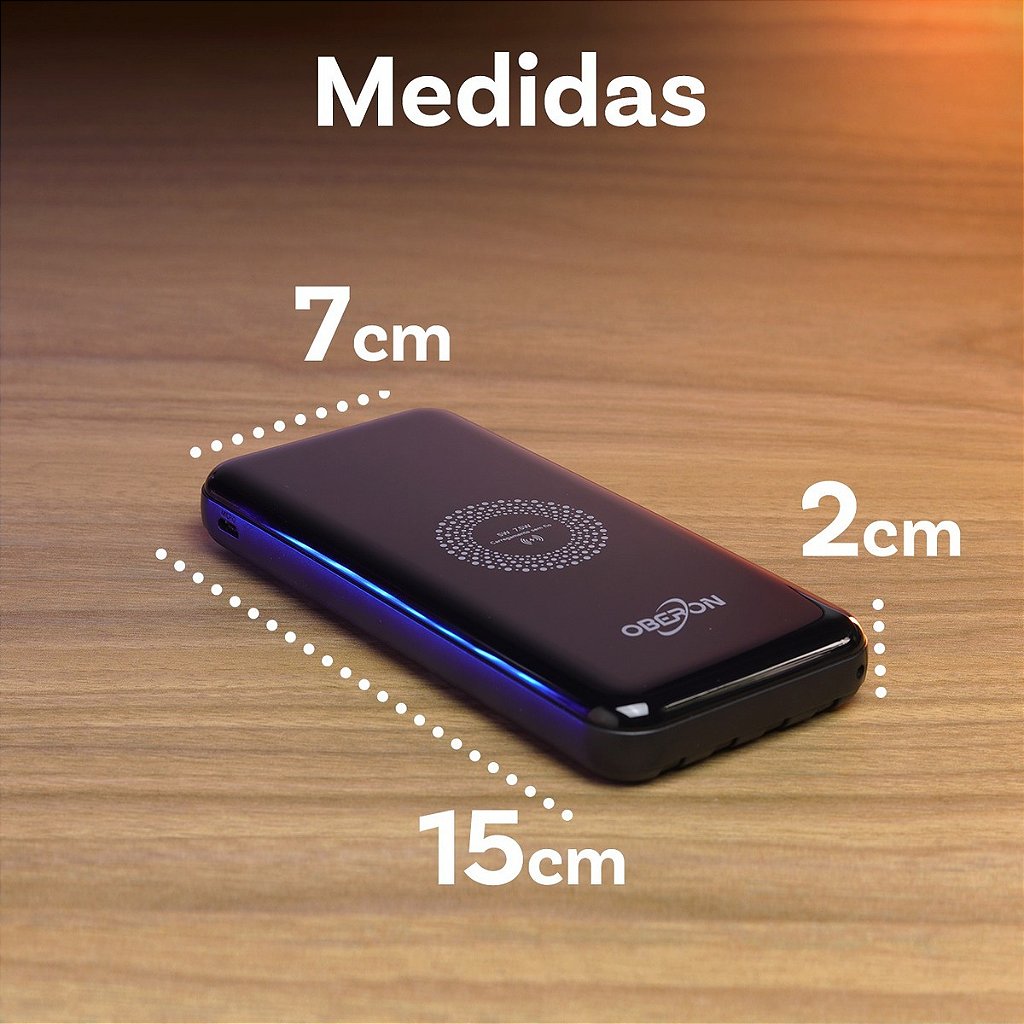 Power Bank OBERON OR-PB10 10000mAh por Indução com Cabos Lightning USB-C Micro USB Preto - Imagem 3