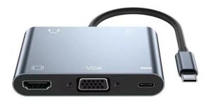 Hub Adaptador USB-C 5 em 1 Tomate MTV-617 com HDMI 4K, VGA, USB 3.0, USB-C PD e Áudio P2