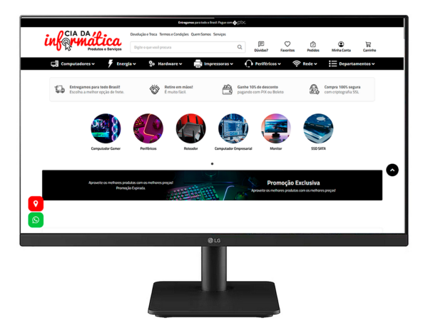 Monitor 24" 24MS500-B LG Full HD 1920x1080 IPS 100Hz 5ms HDMI VESA Preto