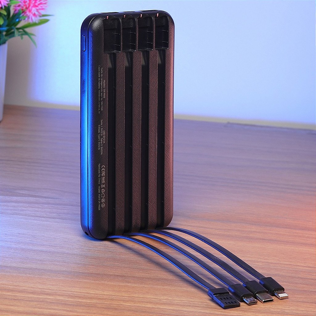 Power Bank OBERON OR-PB10 10000mAh por Indução com Cabos Lightning USB-C Micro USB Preto - Imagem 5
