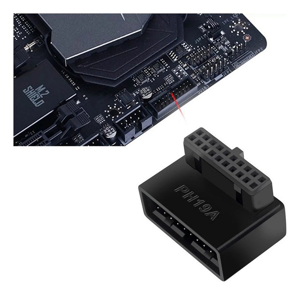 Adaptador Conector USB 3.0 Interno 19 Pinos 90 Graus para Placa Mãe - Tipo A (Ângulo Inferior) - Imagem 2