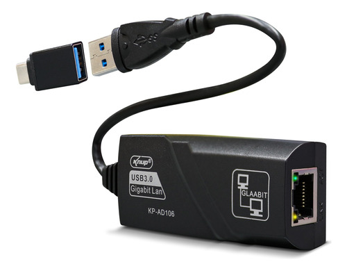 Adaptador de Rede Knup KP-AD106 USB 3.0 para RJ45 Gigabit 10/100/1000 Mbps com Adaptador USB-C - Imagem 3