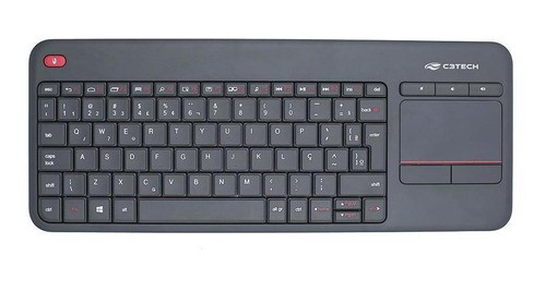 Teclado Sem Fio C3Tech K-WT200BK com Touchpad Integrado Multimídia ABNT2