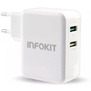 Fonte Carregador de Parede Infokit IF2U-FQ336 36W 2 Portas USB Quick Charge 3.0 Bivolt Branco