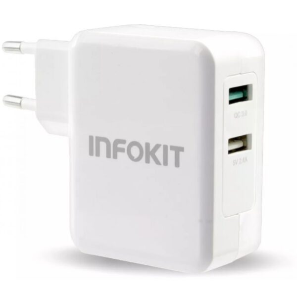 Fonte Carregador de Parede Infokit IF2U-FQ336 36W 2 Portas USB Quick Charge 3.0 Bivolt Branco