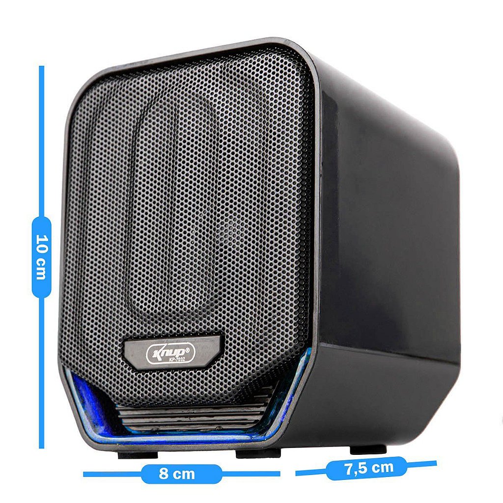 Caixa de Som Knup KP-7032 12W RMS PC Notebook Conexão P2 USB LED Azul - Imagem 2