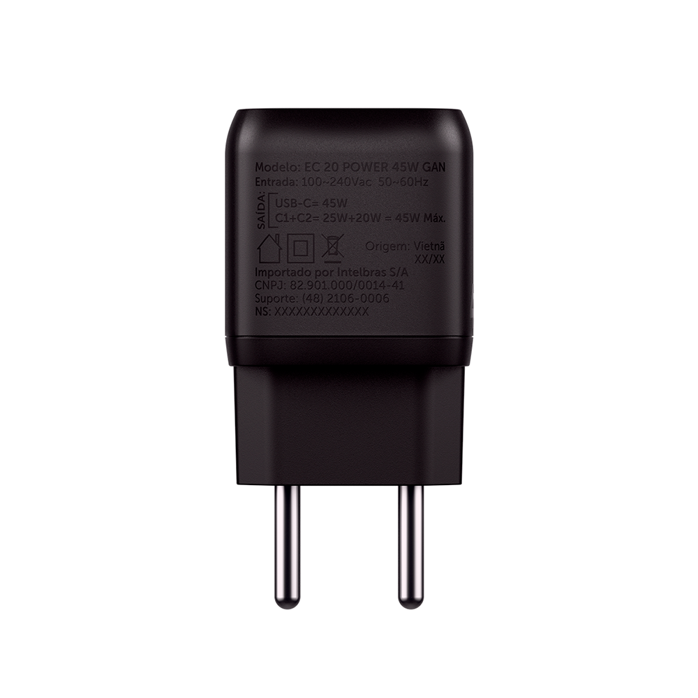 Fonte Carregador Intelbras EC20 45W Turbo Power Delivery 2x USB-C Bivolt Preto - Imagem 2