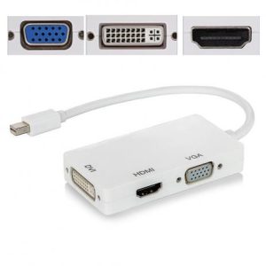 Adaptador Mini DisplayPort para HDMI VGA DVI 3 em 1 Conversor Full HD 1080p