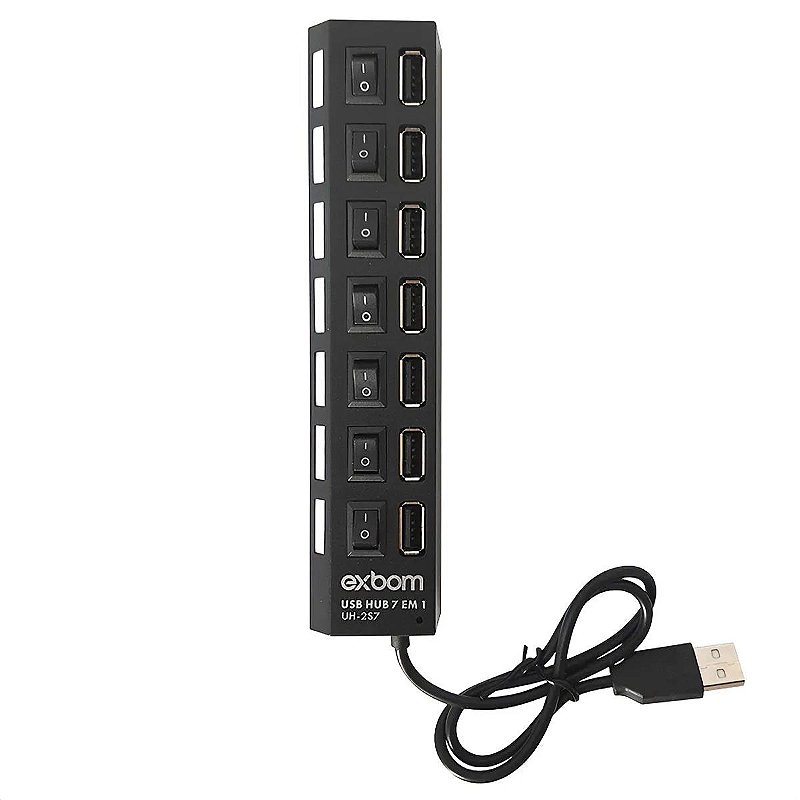 Hub USB 2.0 Exbom UH-2S7 com 7 Portas, Interruptor Liga/Desliga Individual por Porta, LED Indicador e Velocidade de 480Mbps - Imagem 2