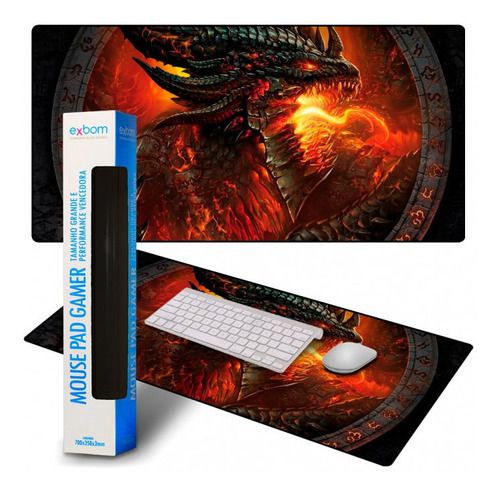Mouse Pad Gamer Exbom Dragão de Fogo 700x350x3mm Base Emborrachada MP-7035C01 - Imagem 3