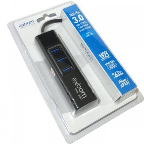 Adaptador de Rede USB 3.0 para RJ45 Gigabit 10/100/1000Mbps com Hub 3 Portas USB 3.0 Exbom UHL-300 - Imagem 3
