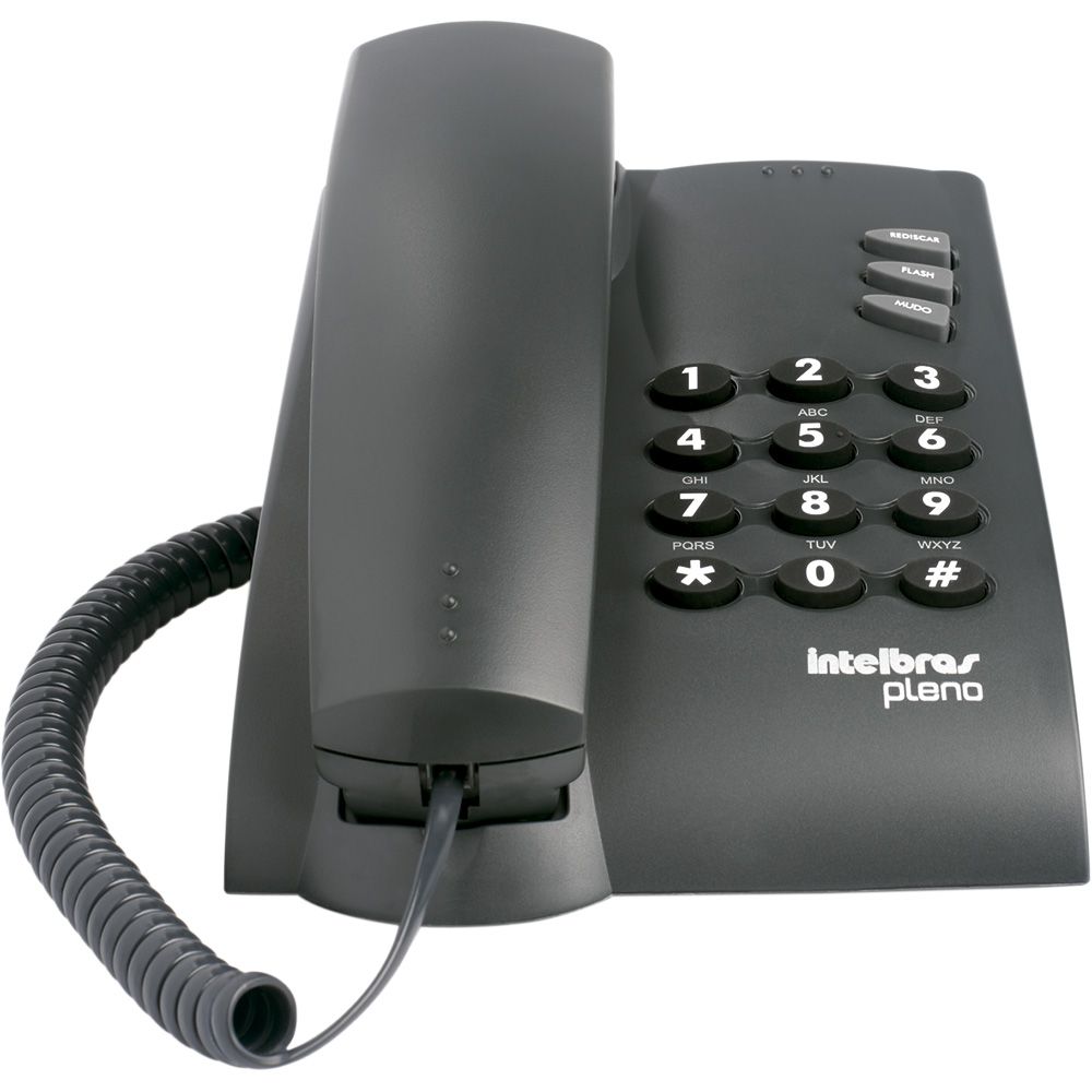 Telefone Fixo com Fio Intelbras Pleno Preto com Bloqueio de Teclado Flash Redial e Mute para Mesa ou Parede